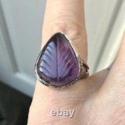 Rare Ancient Intail Ring Amethyste Sculpted, Silver Massive, Splendid