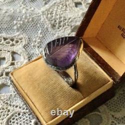 Rare Ancient Intail Ring Amethyste Sculpted, Silver Massive, Splendid