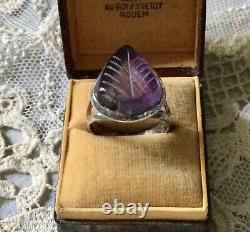 Rare Ancient Intail Ring Amethyste Sculpted, Silver Massive, Splendid