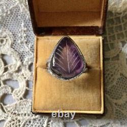 Rare Ancient Intail Ring Amethyste Sculpted, Silver Massive, Splendid