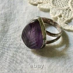 Rare Ancient Intail Ring Amethyste Sculpted, Silver Massive, Splendid