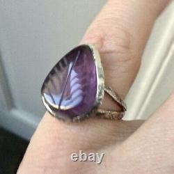 Rare Ancient Intail Ring Amethyste Sculpted, Silver Massive, Splendid