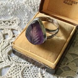 Rare Ancient Intail Ring Amethyste Sculpted, Silver Massive, Splendid