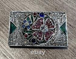 Rare Ancient Stone Flower Brooch. Solid Silver Sizes