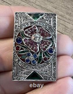 Rare Ancient Stone Flower Brooch. Solid Silver Sizes