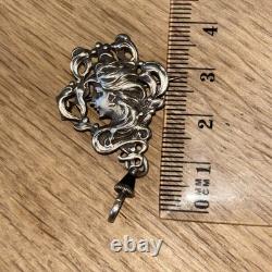 Rare Antique Chatelaine Watch Holder Solid Silver Art Nouveau