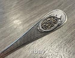 Rare Antique Letter Opener with Crowned Monogram Solid Silver and Gold