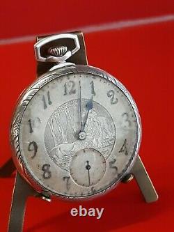 Rare Antique Watch Tabor Silver Solid Lion Dial