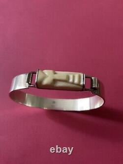 Rare Art Deco Creator Opening Bracelet Antique Solid Silver, Carved, Hallmarked