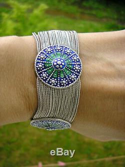 Rare! Beautiful Old Bracelet In Sterling Silver And Enamels 65 Gr