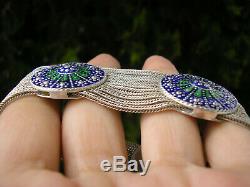 Rare! Beautiful Old Bracelet In Sterling Silver And Enamels 65 Gr