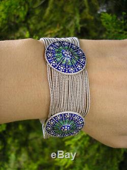 Rare! Beautiful Old Bracelet In Sterling Silver And Enamels 65 Gr