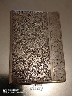 Rare Cigarette Cases Old Solid Silver Chiseled 89.1 Grs Persia