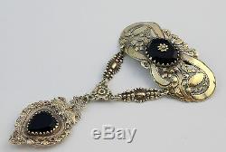 Rare Old Regional Jewel In Sterling Silver Vermeil And Onyx Heart Pendant