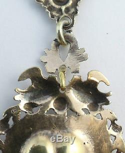 Rare Old Regional Jewel In Sterling Silver Vermeil And Onyx Heart Pendant