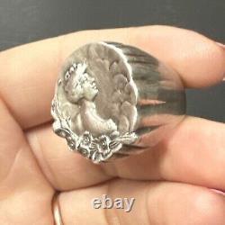 Rare Vintage Solid Silver Bangle Ring Designer Art Nouveau