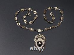Rare ancient regional sterling silver vermeil and jet heart pendant necklace