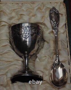 Rare ancient solid silver Minerva controlled egg cup spoon 35.48 grams engraved