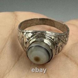 Rare ancient solid silver ring with Islamic Sulaimani agate