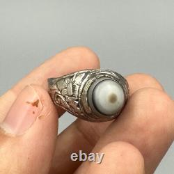 Rare ancient solid silver ring with Islamic Sulaimani agate
