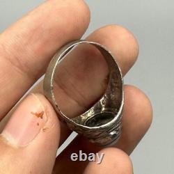 Rare ancient solid silver ring with Islamic Sulaimani agate