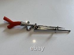 Rare antique 1900 brooch - miniature Vendetta silver and solid coral knife