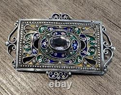 Rare antique solid silver and enamel brooch