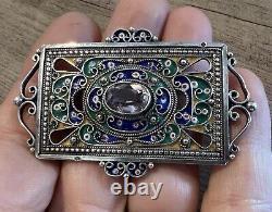 Rare antique solid silver and enamel brooch