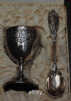 Rare antique solid silver egg cup spoon minerve controlled 35.48 grams engraved