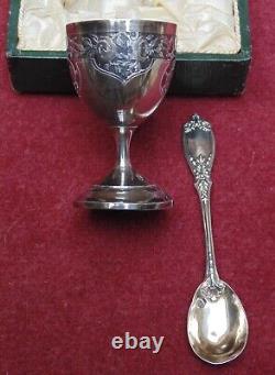 Rare antique solid silver egg cup spoon minerve controlled 35.48 grams engraved