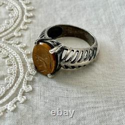 Rare intaglio hard stone ancient ring in solid silver, Roman centurion