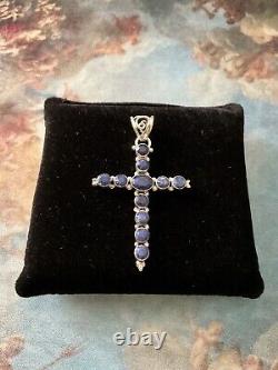 Real Blue Sapphire, Solid Silver, Large Ancient Cross
