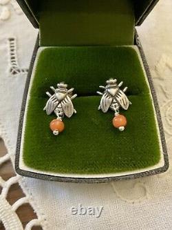 Real Solid Silver Coral, Antique Earrings