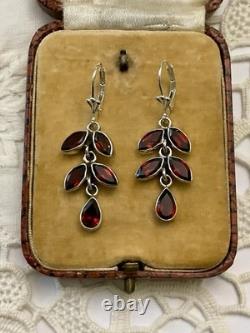 Red Garnet Solid Silver, Vintage Earrings