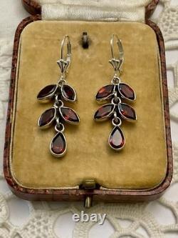 Red Garnet Solid Silver, Vintage Earrings