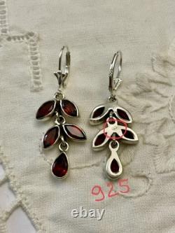 Red Garnet Solid Silver, Vintage Earrings