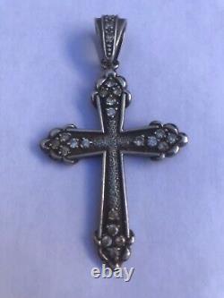 Religious Pendant: Antique Solid Silver Cross with Natural Stones