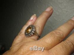 Ring Old Silver And Gold Citrine Surrounded By Marcasite