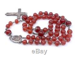 Rosary Old Solid Silver Beads And Molten Glass Reliquary Cross XIX