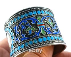 Round Russian antique silver napkin ring 84 cloisonné enamels