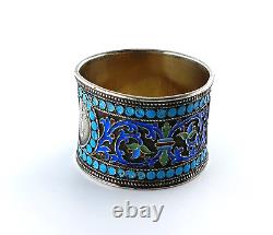 Round Russian antique silver napkin ring 84 cloisonné enamels