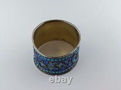 Round Russian antique silver napkin ring 84 cloisonné enamels