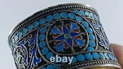 Round Russian antique silver napkin ring 84 cloisonné enamels