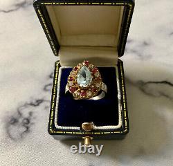 Rubis Topaz Blue/white Ancient Ring Vermeil Gold/silver Massif 55