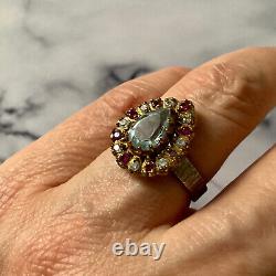 Rubis Topaz Blue/white Ancient Ring Vermeil Gold/silver Massif 55