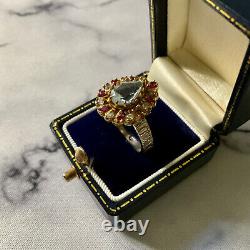 Rubis Topaz Blue/white Ancient Ring Vermeil Gold/silver Massif 55