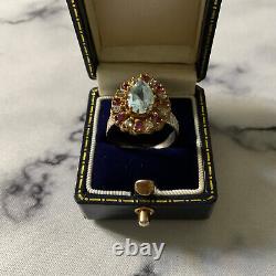 Rubis Topaz Blue/white Ancient Ring Vermeil Gold/silver Massif 55