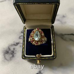 Rubis Topaz Blue/white Ancient Ring Vermeil Gold/silver Massif 55