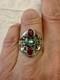Ruby, Emerald, Ornately Worked Sterling Silver, Beautiful Marquise Antique Ring
