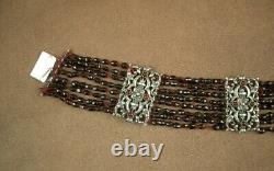 SUPERB ANTIQUE NECKLACE KNOWN AS DOG COLLAR IN STERLING SILVER AND GARNET